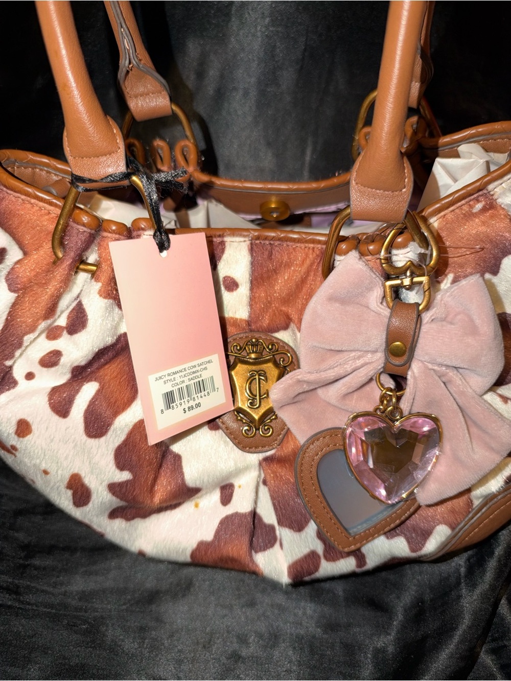 Juicy Couture Pink, Brown & Cream Heart Charm Shoulder Bag